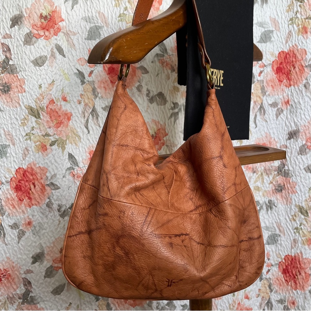 Frye Campus Rivet Hobo Leather Shoulder Bag in a Distressed Cognac Brown - Picture 5 of 14